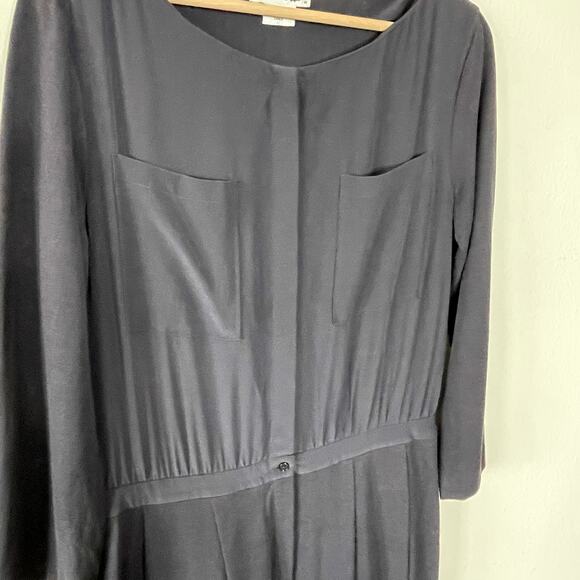 LACOSTE MERLE LONG SLEEVE BLACK PLEATED SILK BLEND MIDI DRESS SIZE 40/ US 8 - Picture 3 of 10